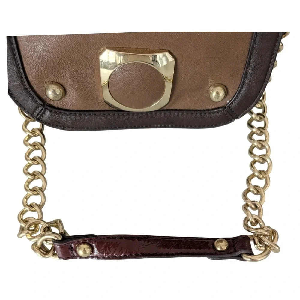 Y2K Brown Chain Strap Shoulder Bag Purse Small Faux Leather Brown Classic Office